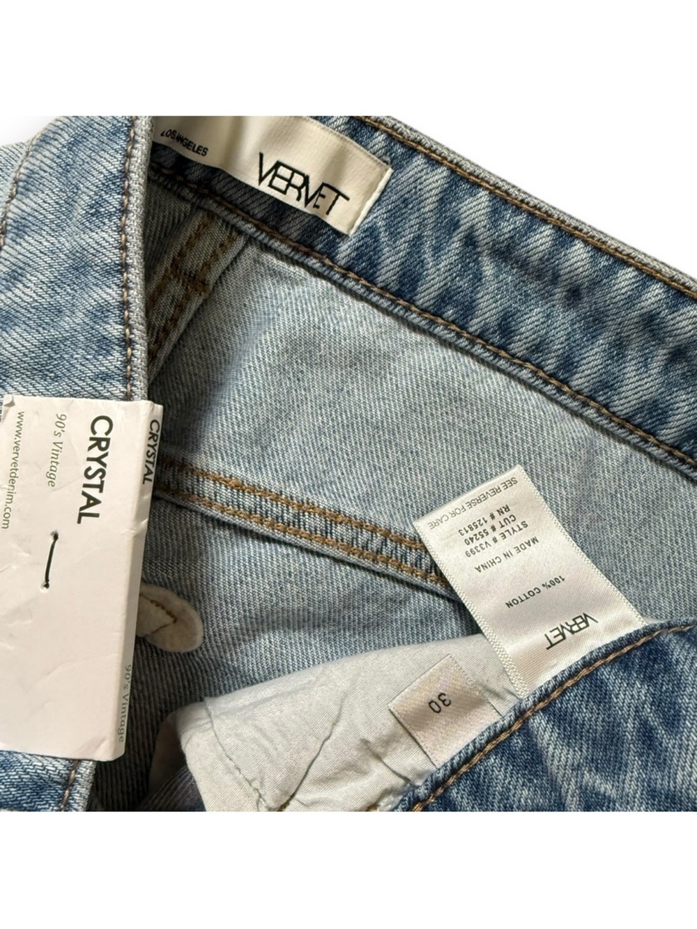 Vervet Crystal 90s Vintage Raw Hem Distressed Straight Leg Jeans 100% Cotton 30 - Picture 7 of 8